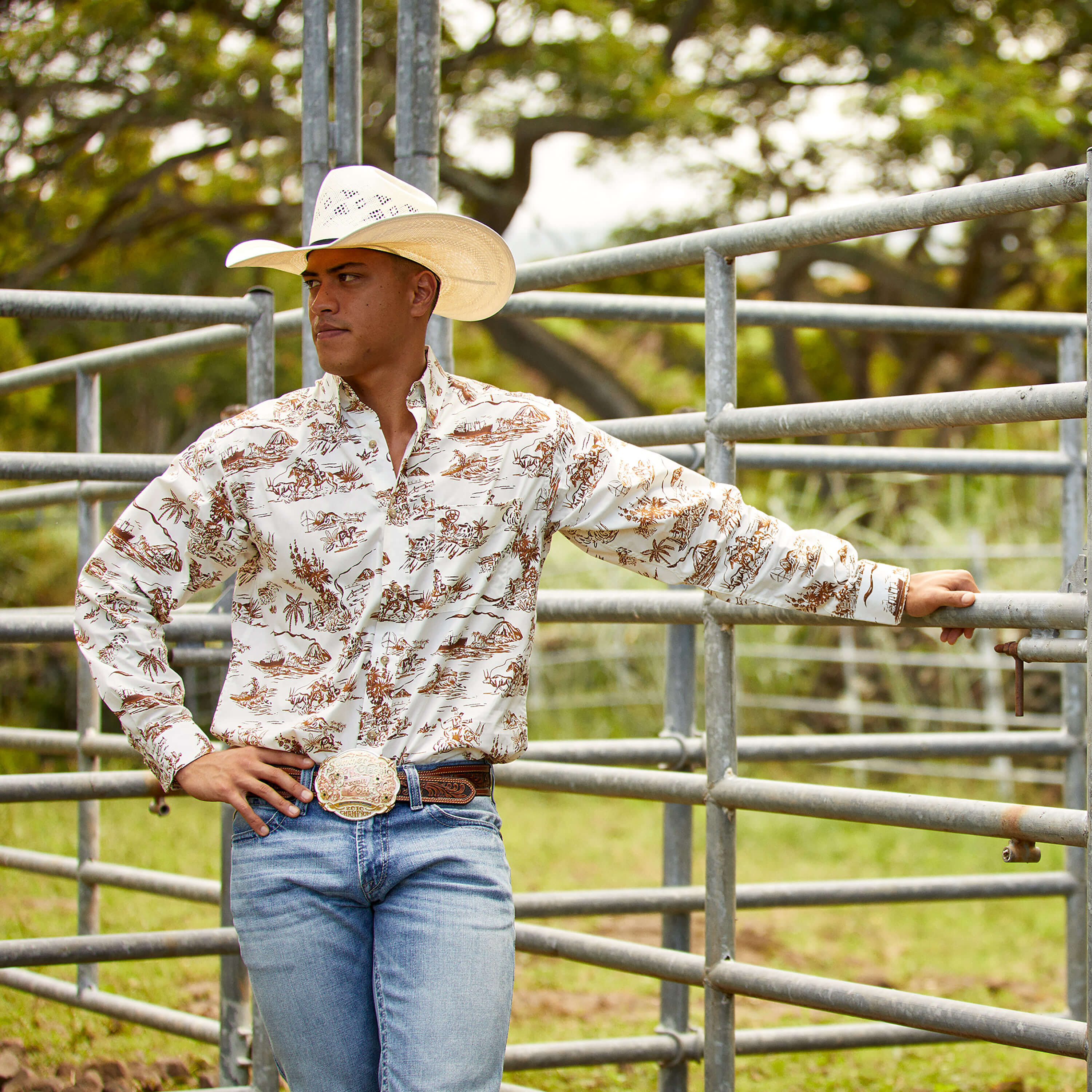 Wrinkle Resist Paniolo Western Aloha Stretch Classic Fit Shirt