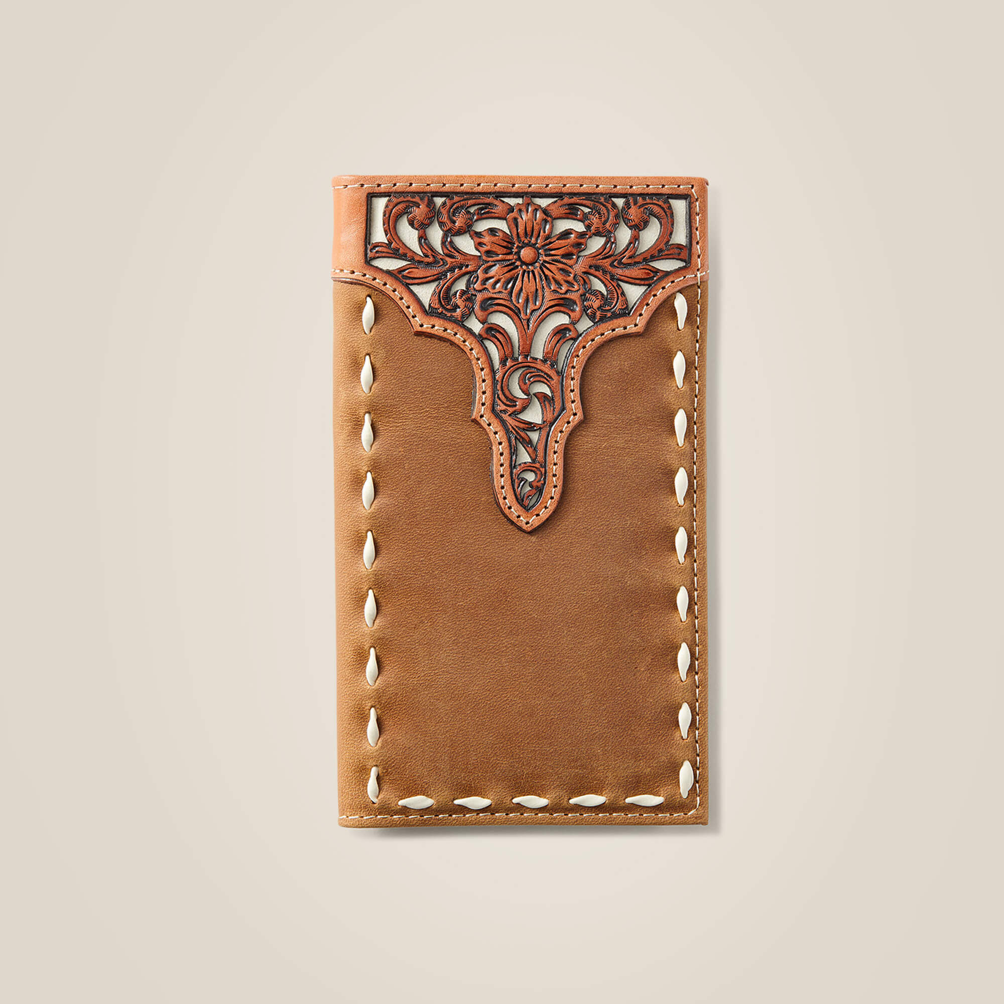 Men's Rodeo Wallet Floral Embroidery Run Stitch in Medium Brown Leather,  Size: OS by Ariat
