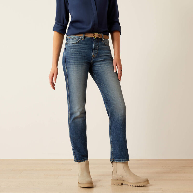 High Rise Bridle Slim Straight Leg Jeans