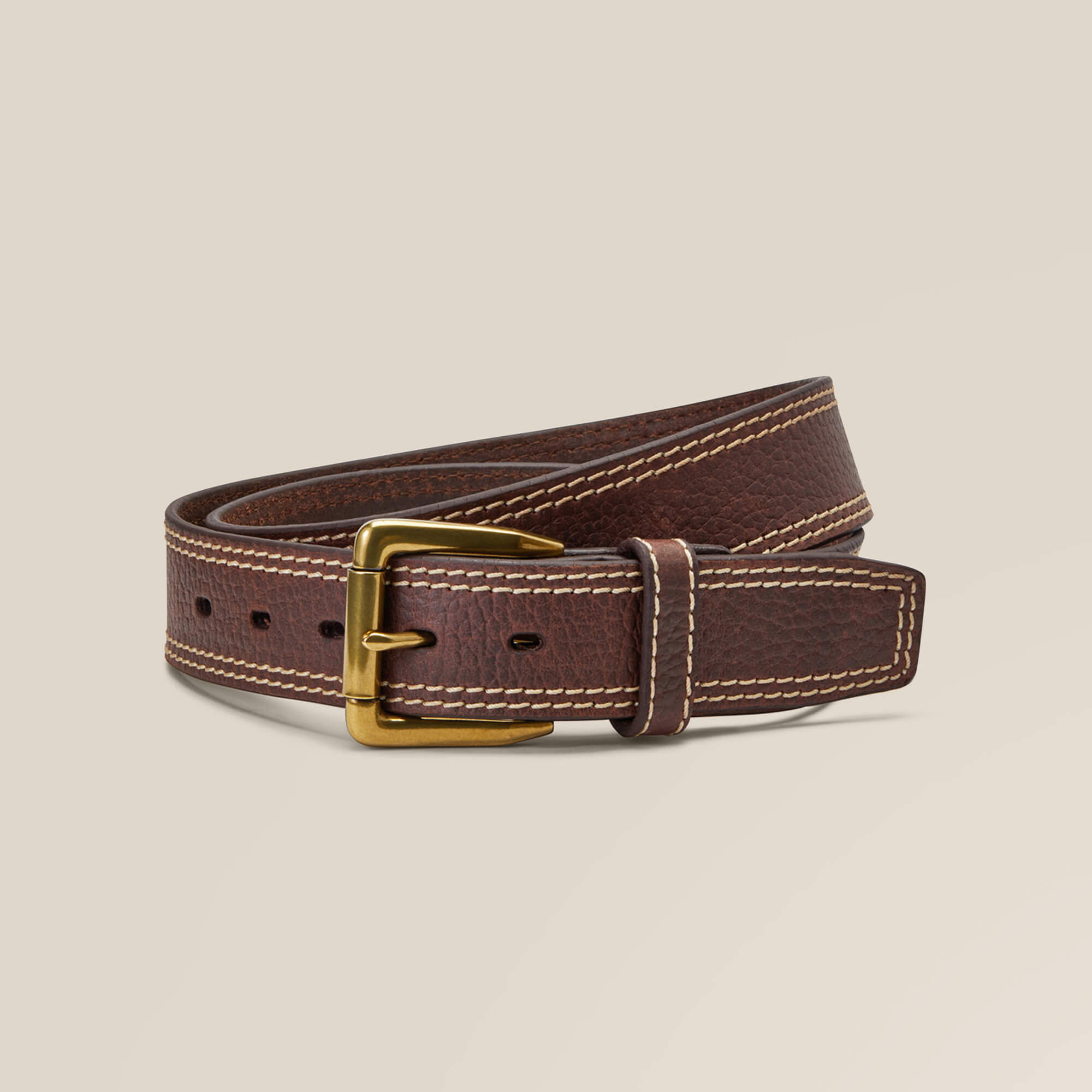 Gold Buckle Double Stitch Belt