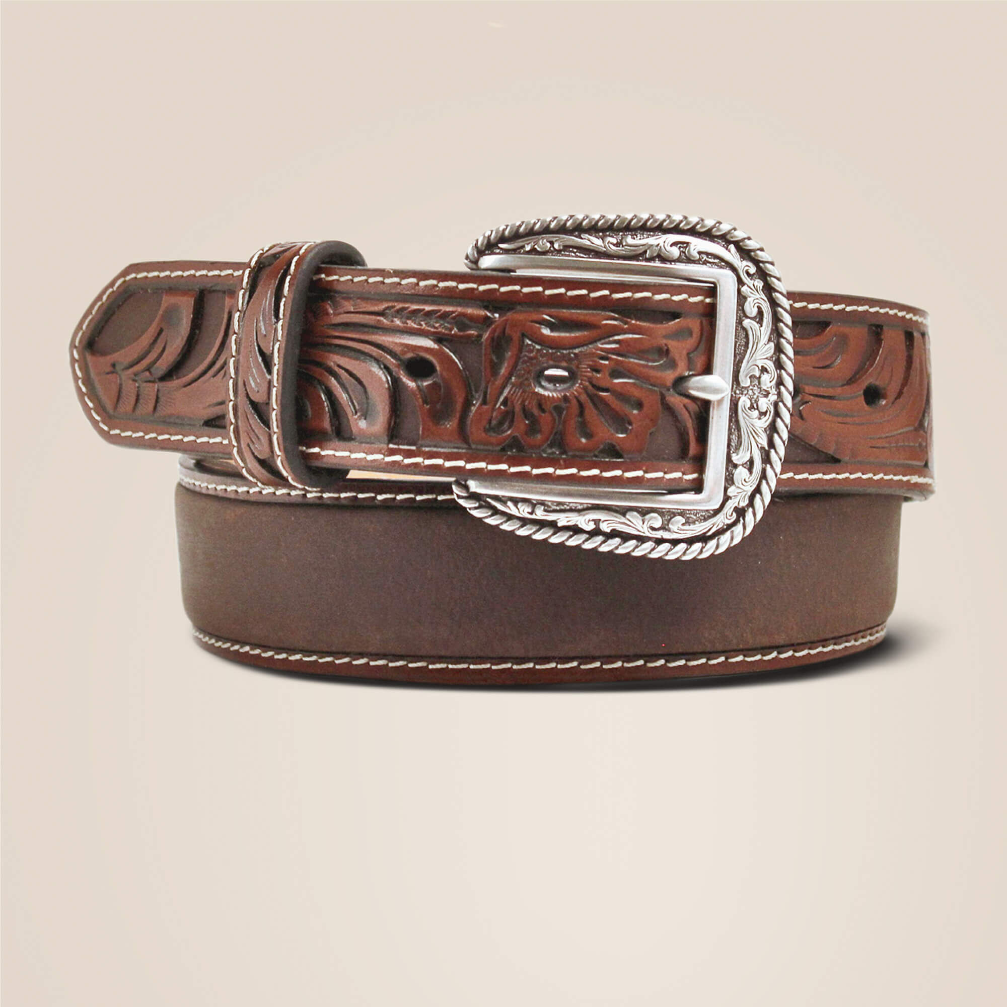 Floral embossed ends belt