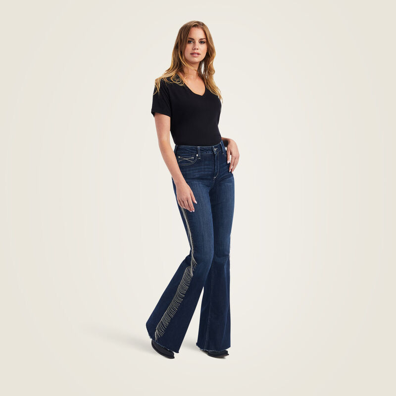 Waist Bell-Bottom Women's Button Tassel High Pants Jeans Trousers Pants  Women's Jeans (Color : Gray, Size : XX-Large)