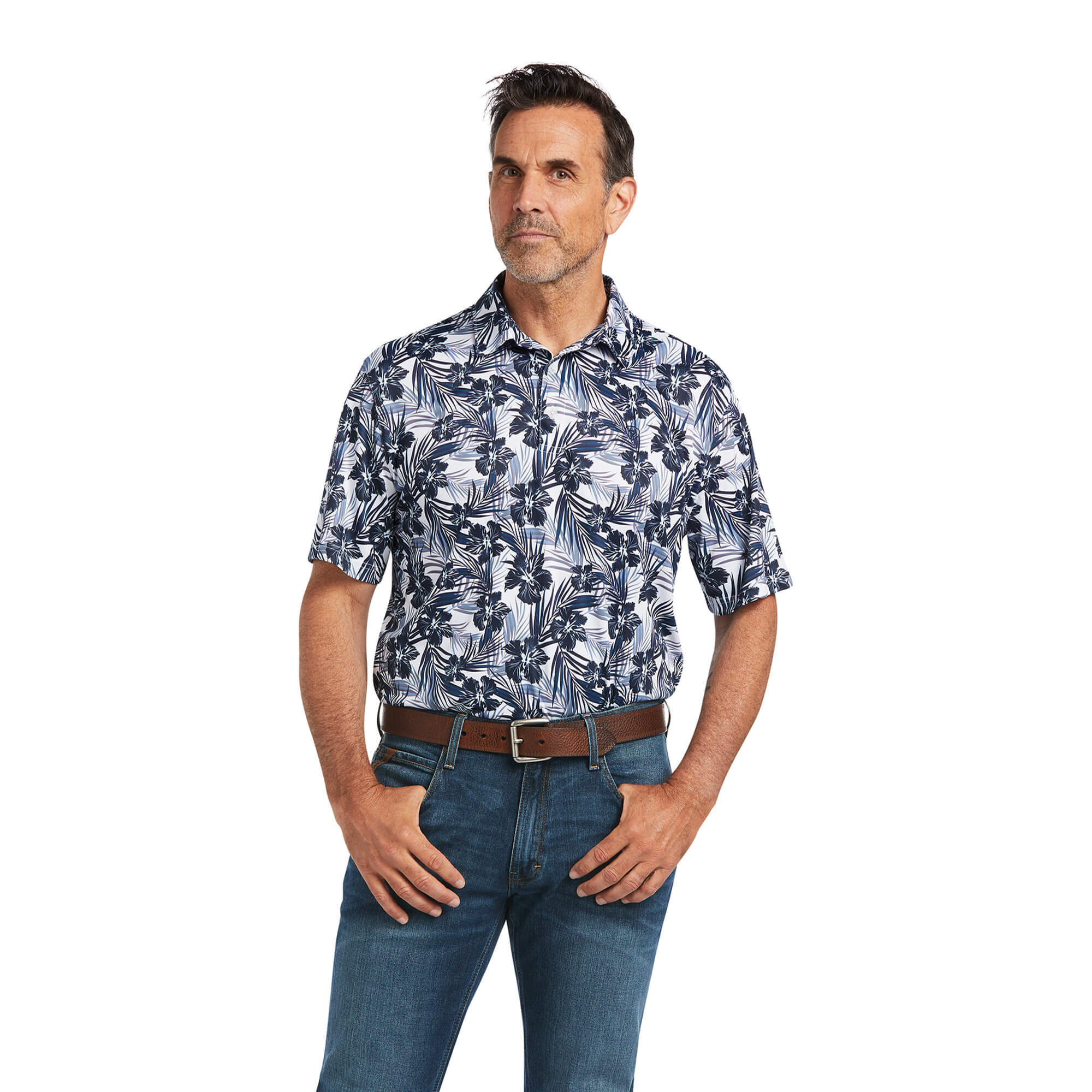 Ariat Men's Navy Polyester Short Sleeve Tek Polo Shirt