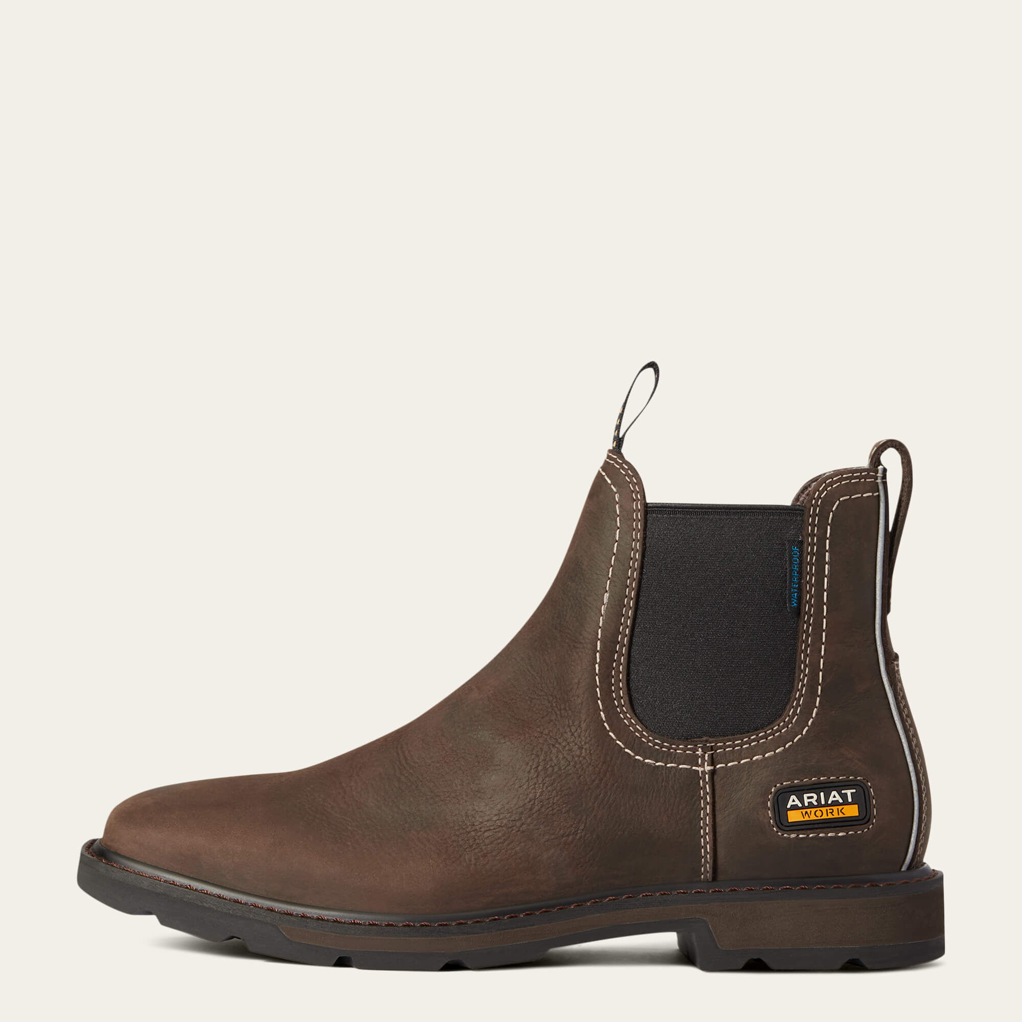 Men's Groundbreaker Chelsea Wide Square Toe Waterproof Work Boots in Dark  Brown, Size: 7.5 D / Medium by Ariat
