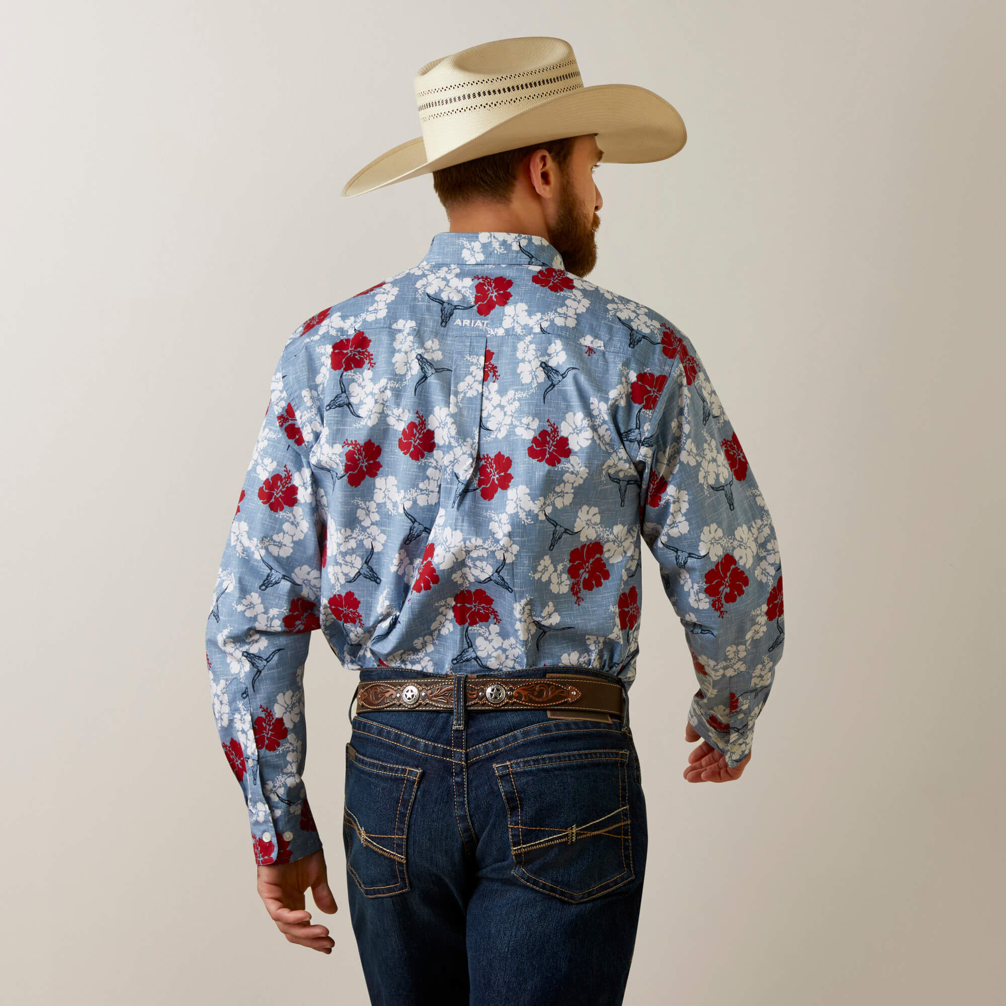 Wrinkle Resist Red White and Blue Pareau Western Aloha Stretch Classic Fit  Shirt