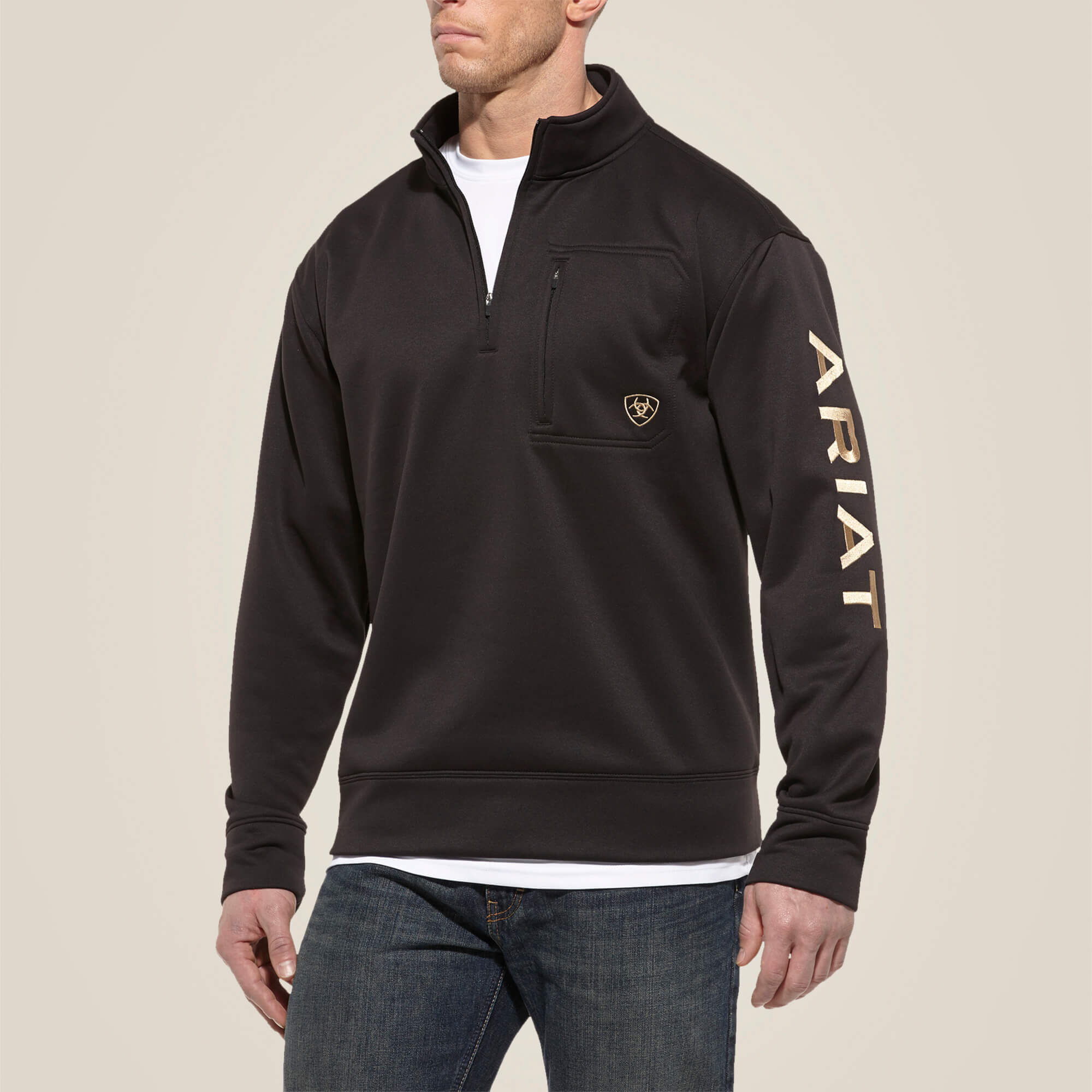 Men's Team Logo 1/4 Zip Top in Black, Size: Small by Ariat