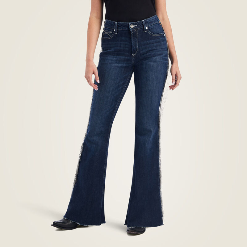 Women Low Waist Pockets Flared Jeans in Color Blocking for A