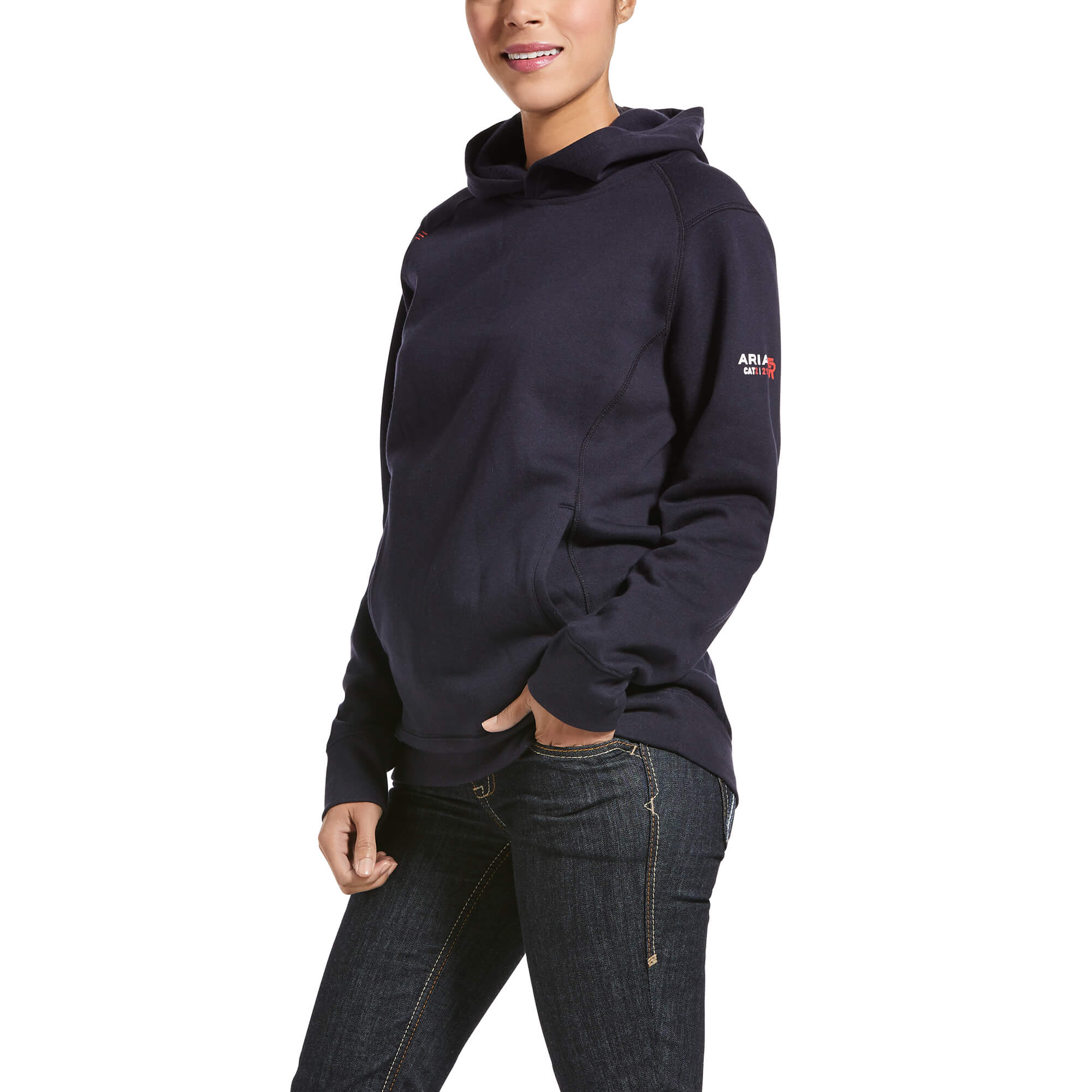 Women's FR Rev Pullover Hoodie in Navy Cotton, Size: Medium by Ariat