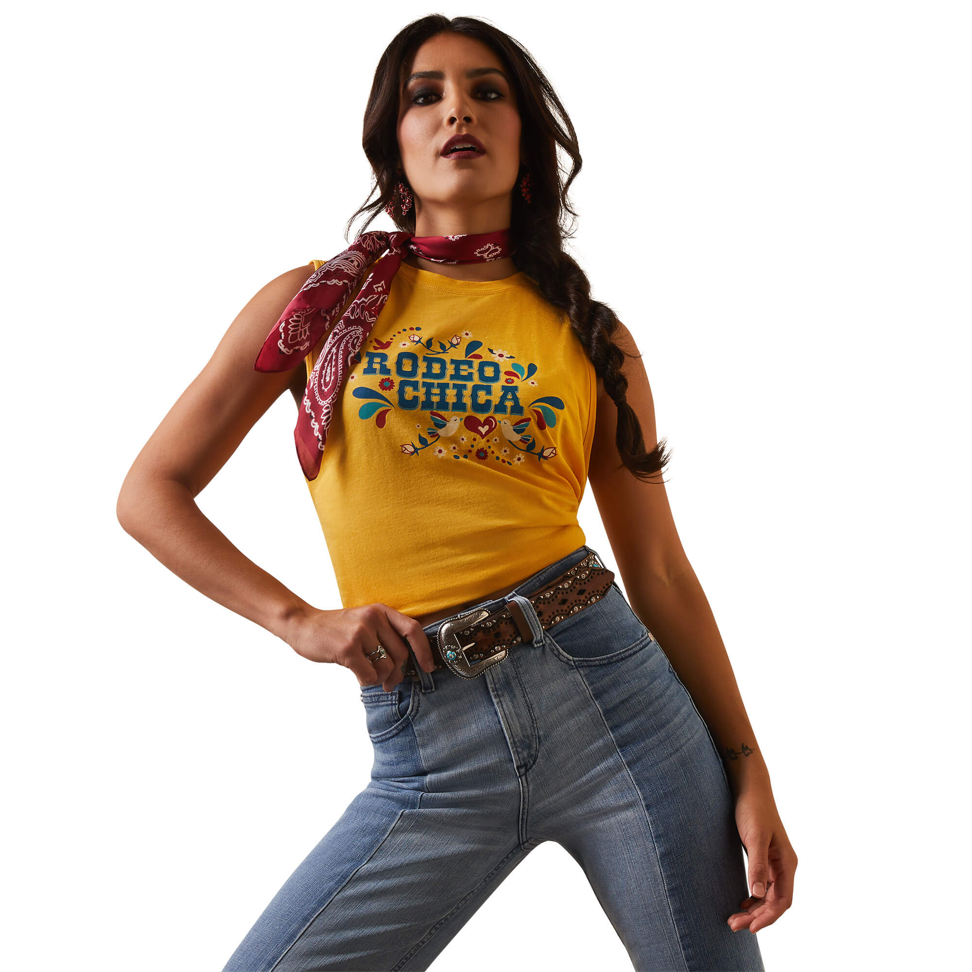 Women's Rodeo Chica Tank in Yolk Yellow Cotton, Size: Medium by Ariat