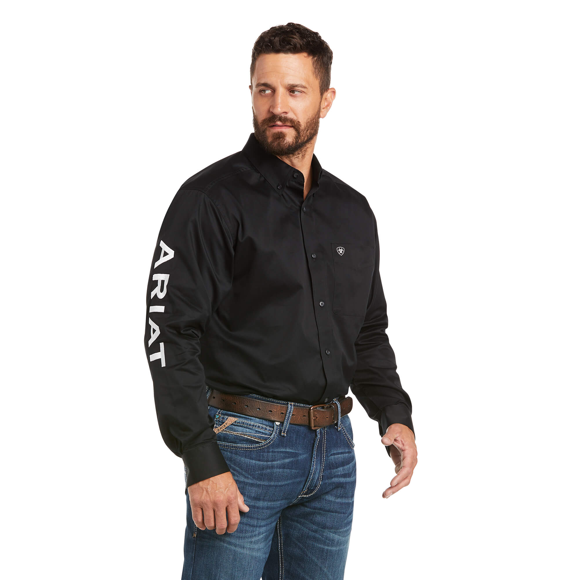 Men's Solid Twill Classic Fit Shirt in Black, Size: Medium by Ariat