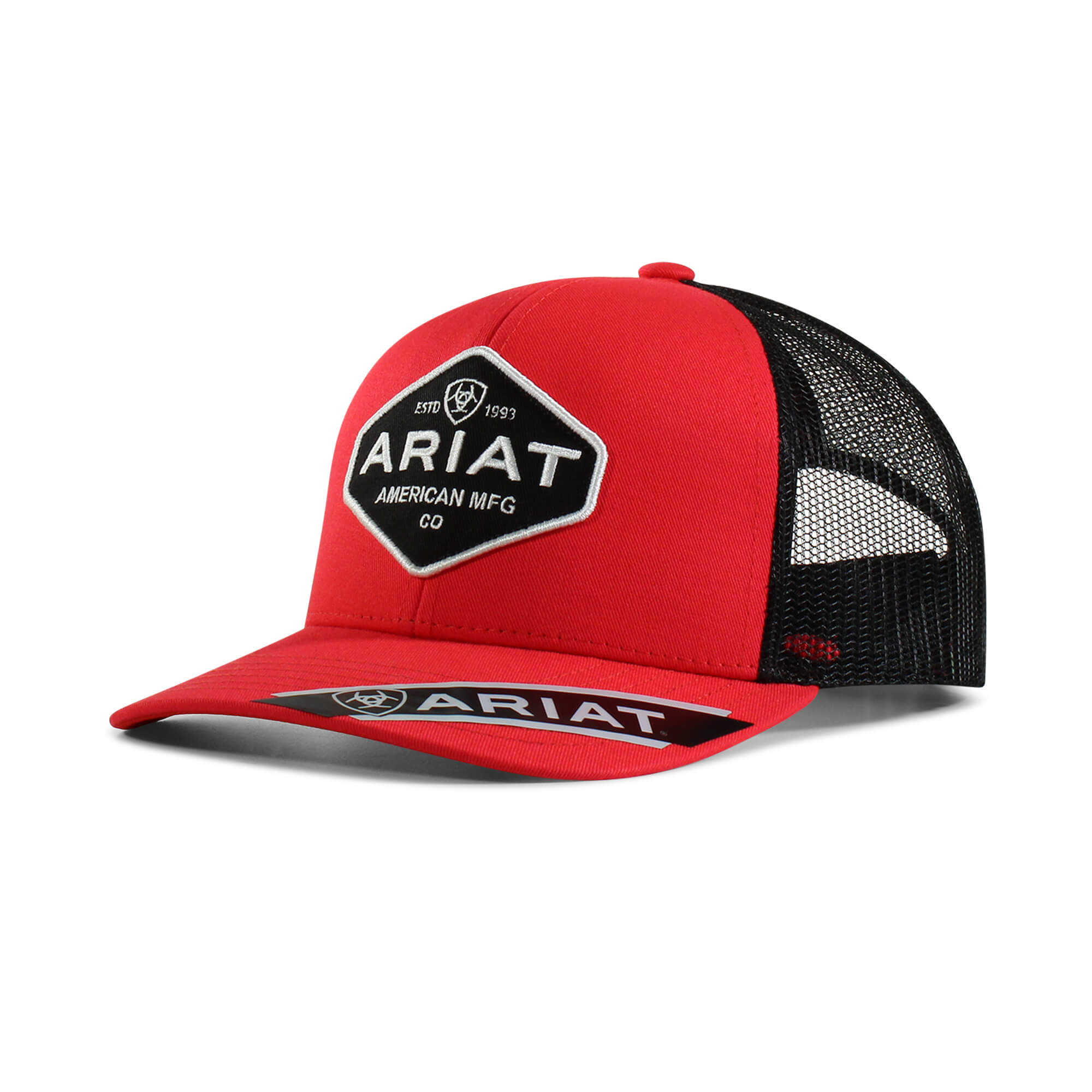 Ariat Mens Hat Baseball Cap Mesh Back Logo Hook & Loop Black Red 1515866