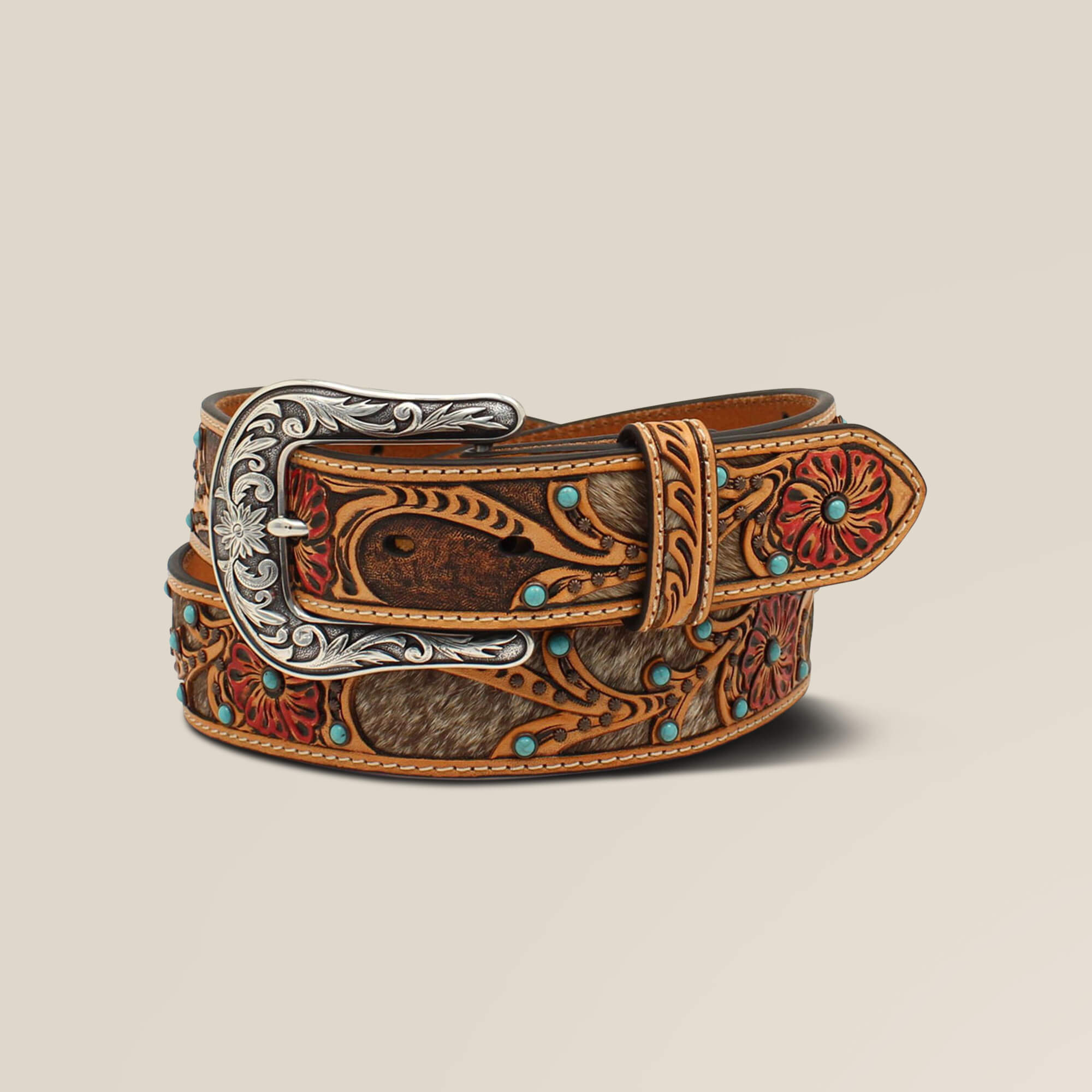 Flower/Calf Hair Belt